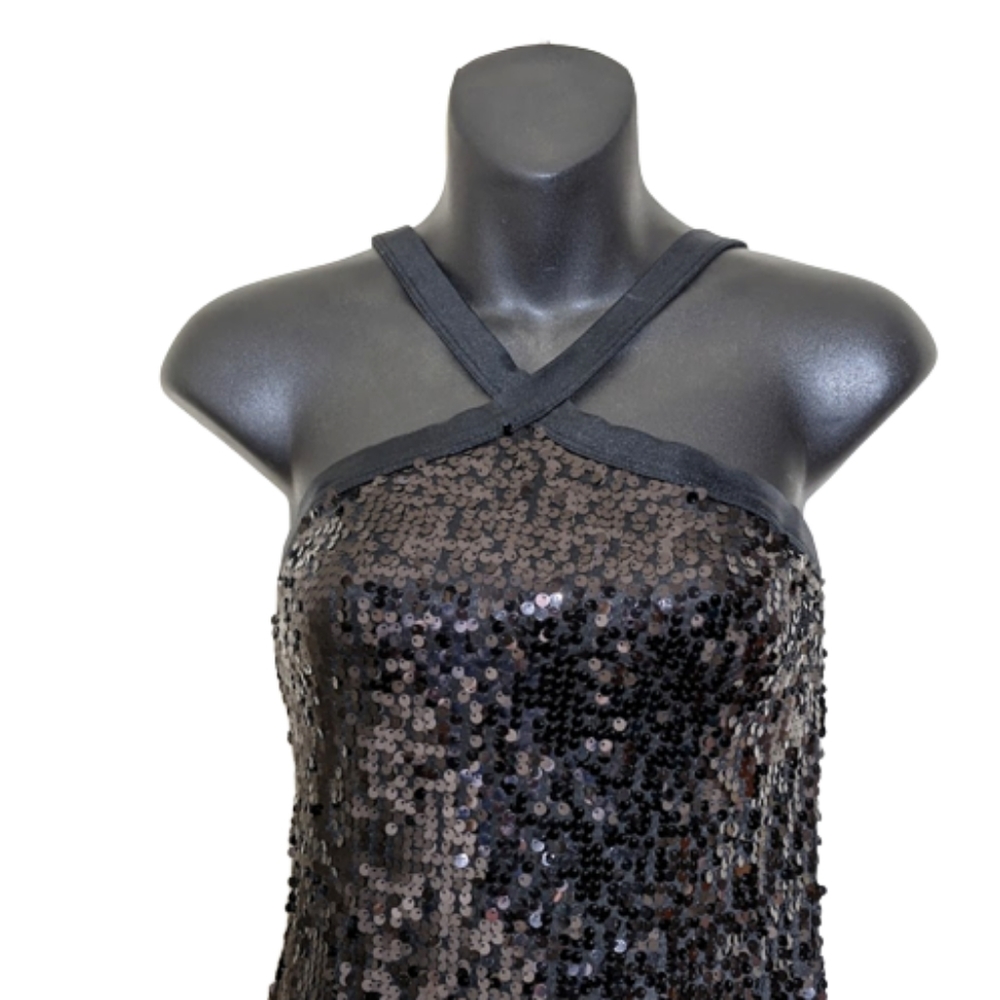 BALERA Black Sequin Cross Front Performance Mini Dress - Picture 3 of 7